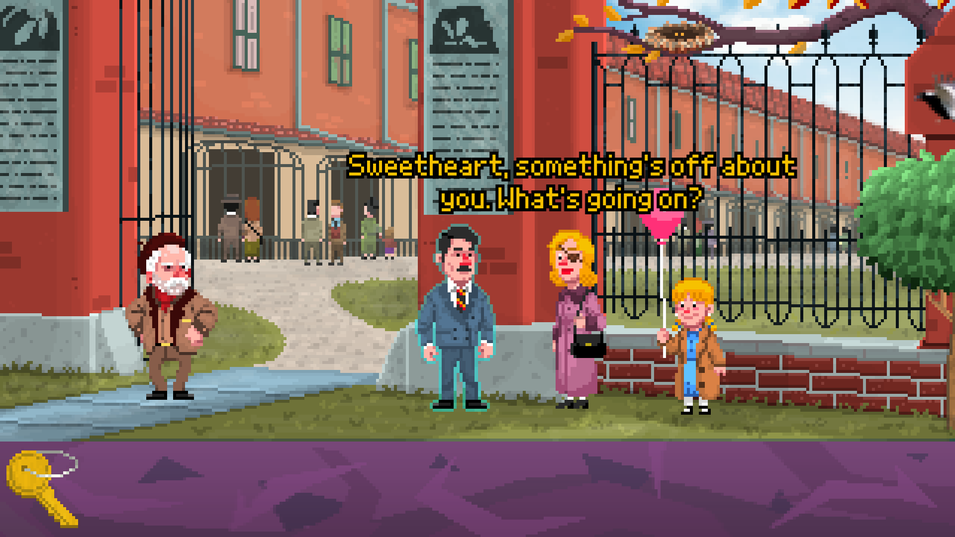 Manuela is suspicious about her husband. Manuela is suspicious about her husband.
